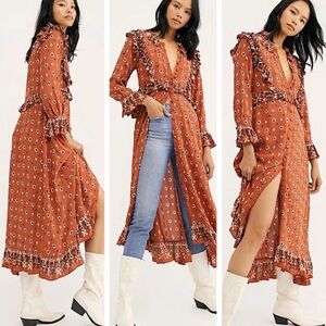 Free People Rust Floral Maxi Dress sz L